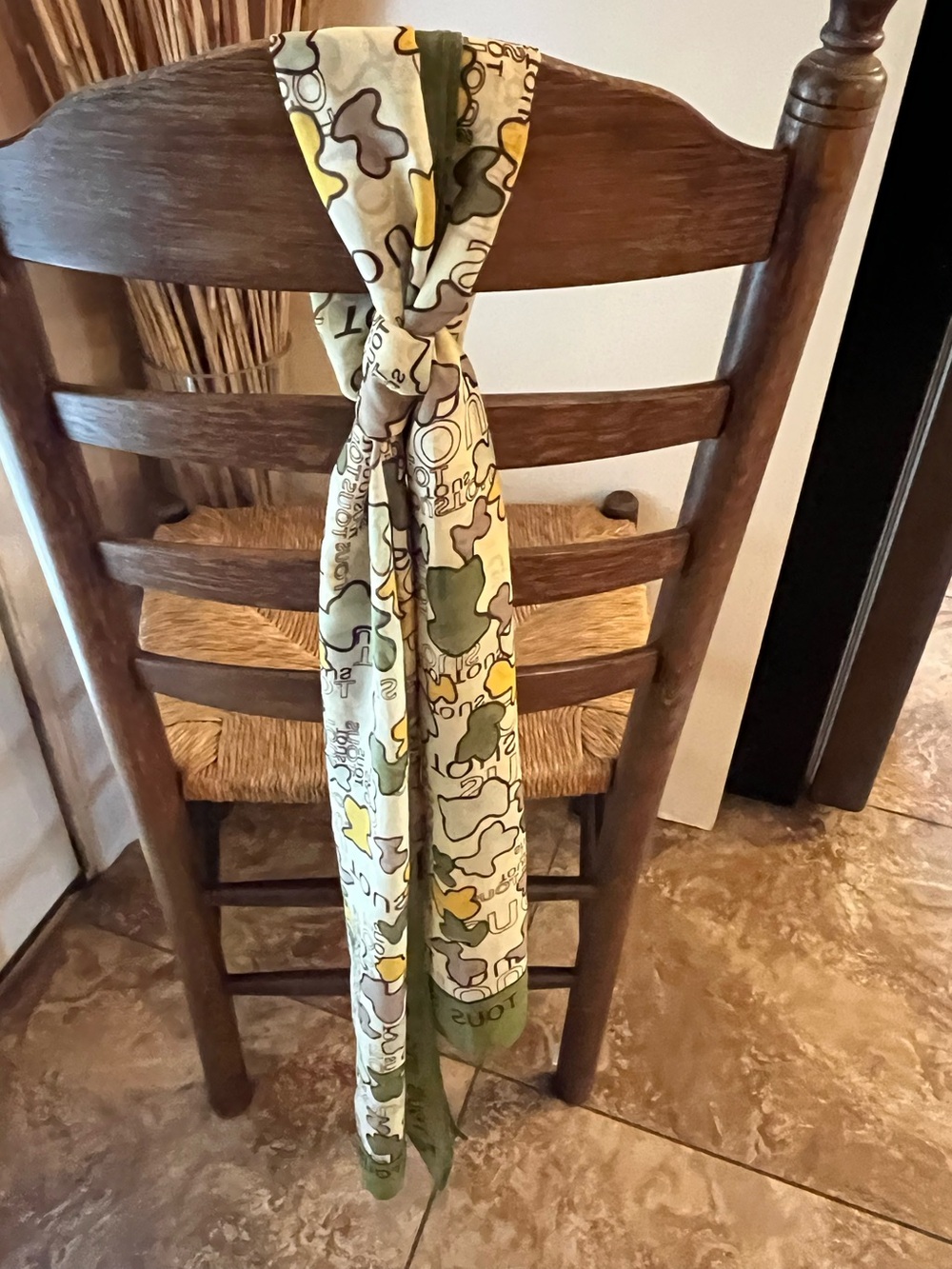 Authentic TOUS Multicolor Camouflage Teddy Bear Print Oblong Scarf - Green / Yel